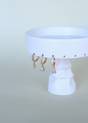 damla taş sallantılı zirkon taşlı üçlü küpe seti