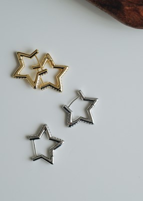 Ön Yüzü Zirkon Taşlı Yıldız Tasarım Küpe