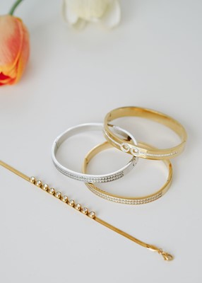 Üzeri Metal Kaplı Taş Sıralı İtalyan Zincir Bileklik