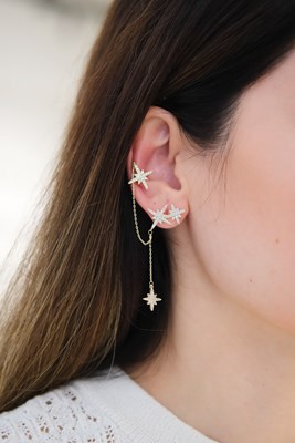 Kıkırdak Küpe Detaylı Kutup Yıldızı Tasarım Gold Tek Küpe