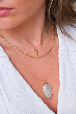 Midye Kabuğu Detaylı Gold Kolye Seti