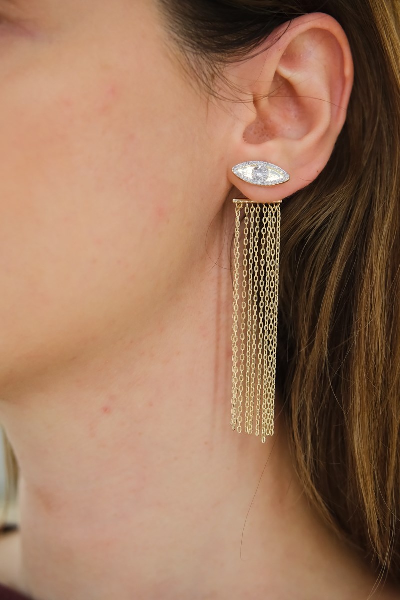 ZİNCİR DETAYLI GÖZ TASARIM GOLD KÜPE