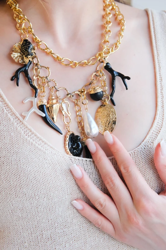 Charm Detaylı Tasarım İkili Gold Kolye