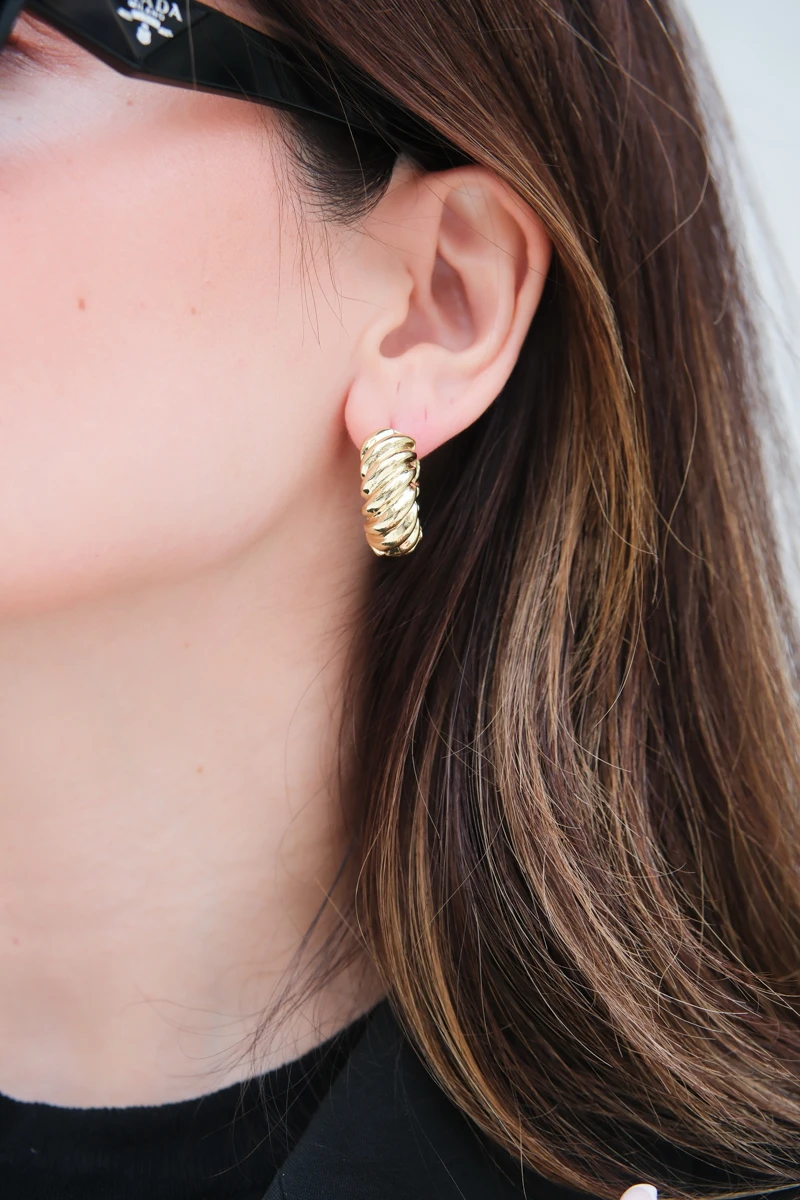 Kalın Burgu Tasarım Gold Halka Küpe