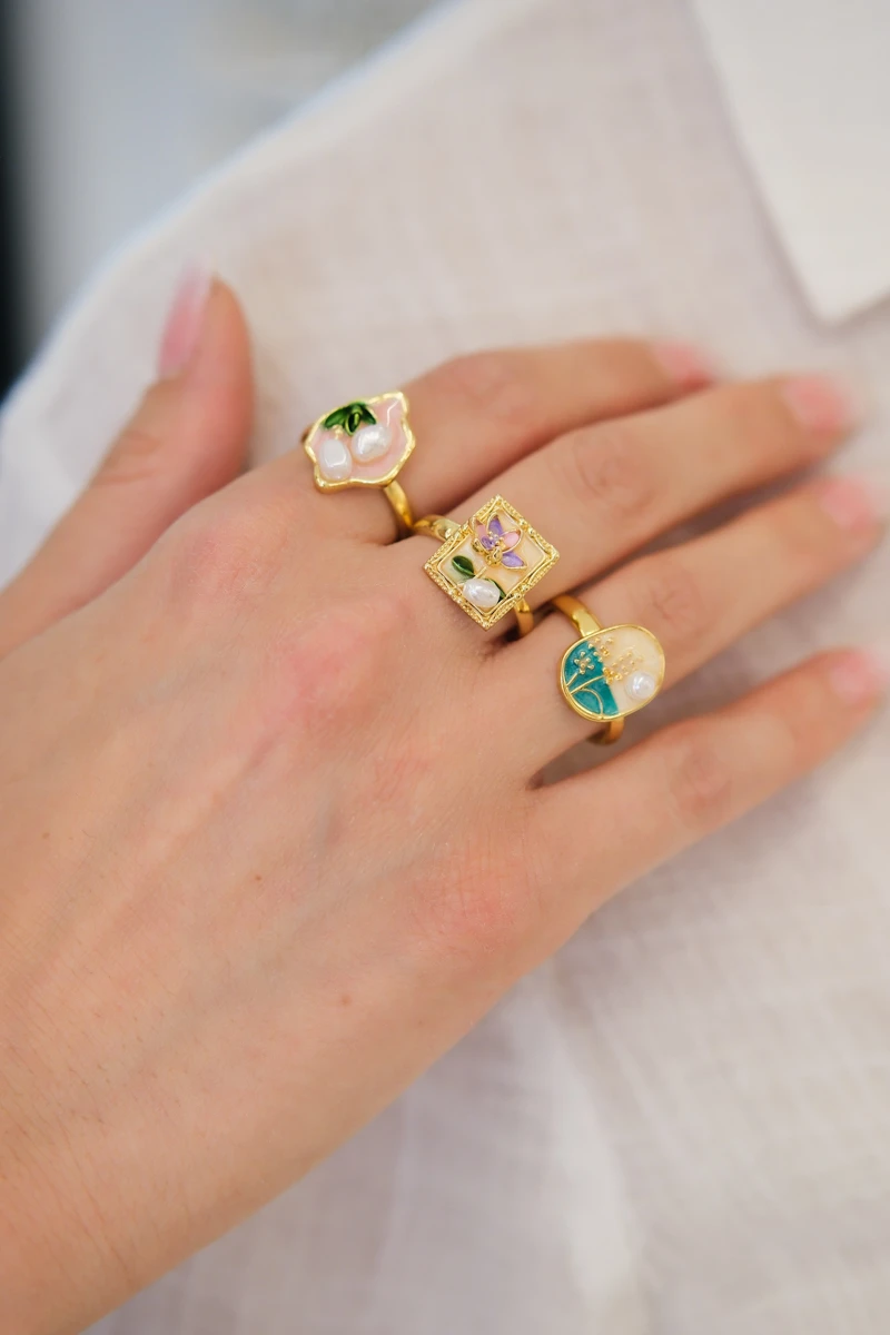 Renkli Tablo Gold Yüzük