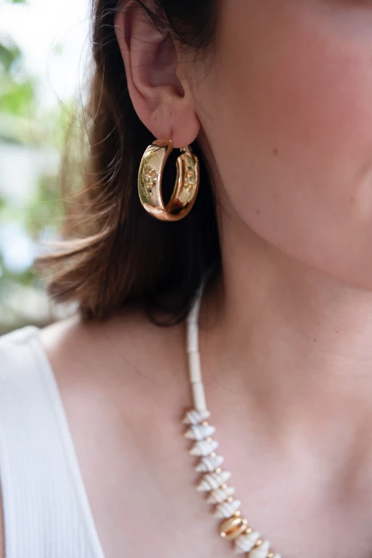 Düz Kenarlı Kalın Gold Halka Küpe