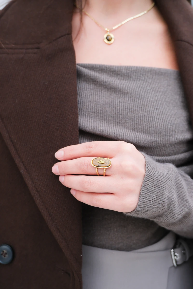 Doğaltaş Detaylı Ayarlanabilir Yüzük