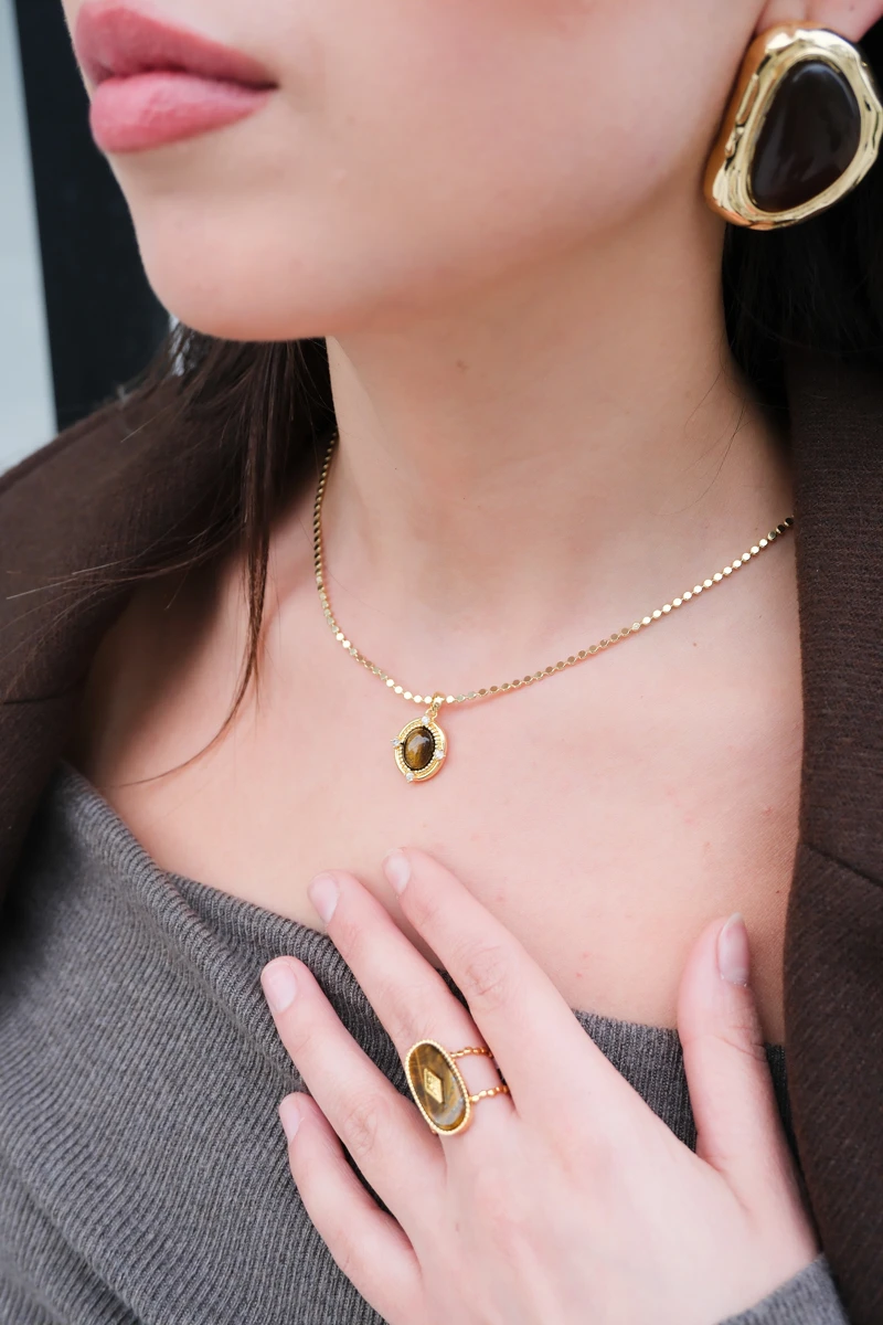 Doğaltaş Görünümlü Sabit Küpe