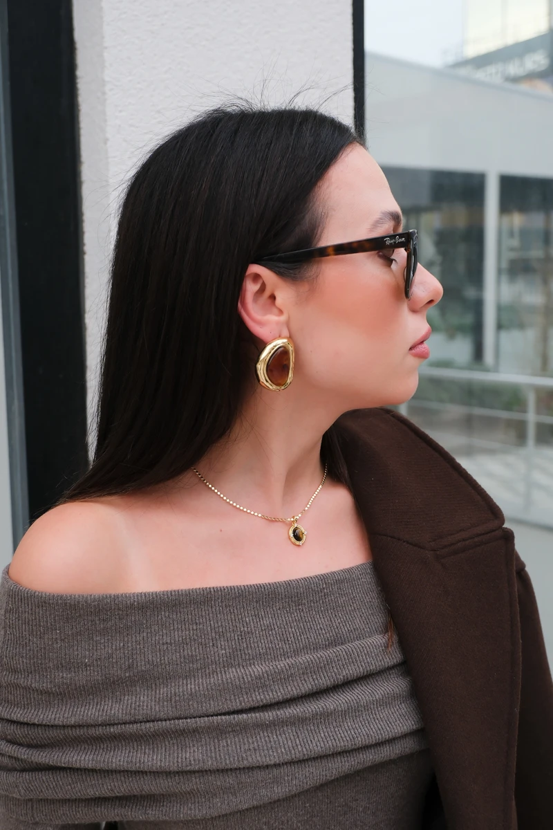 Doğaltaş Görünümlü Sabit Küpe