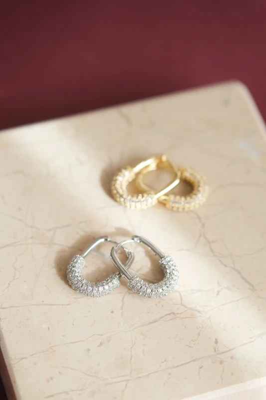 Alt Kısmı Taşlı Filkete Tasarım Minimal Küpe