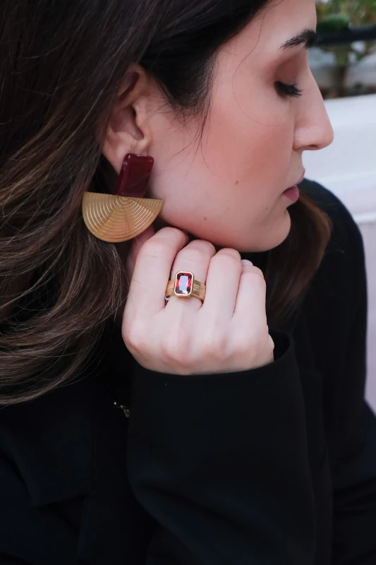 Kare Renkli Taşlı Tasarım Ayarlanabilir Yüzük