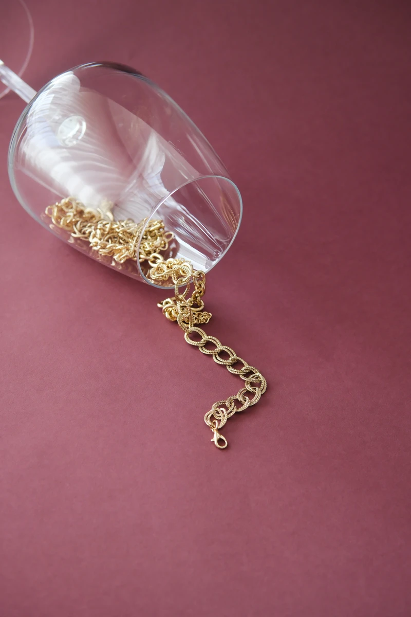 İkili Oval Halka Tasarım Gold Zincir Bileklik