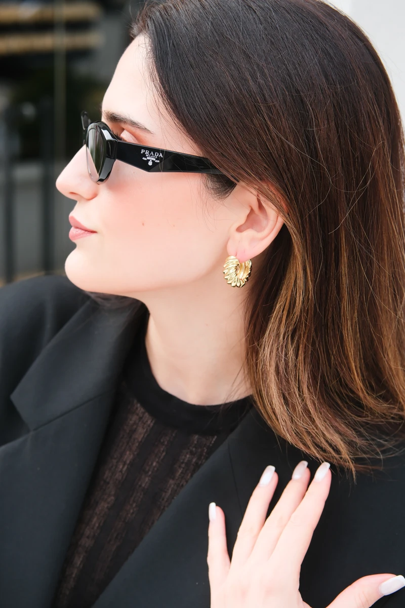 Kalın Burgu Tasarım Gold Halka Küpe