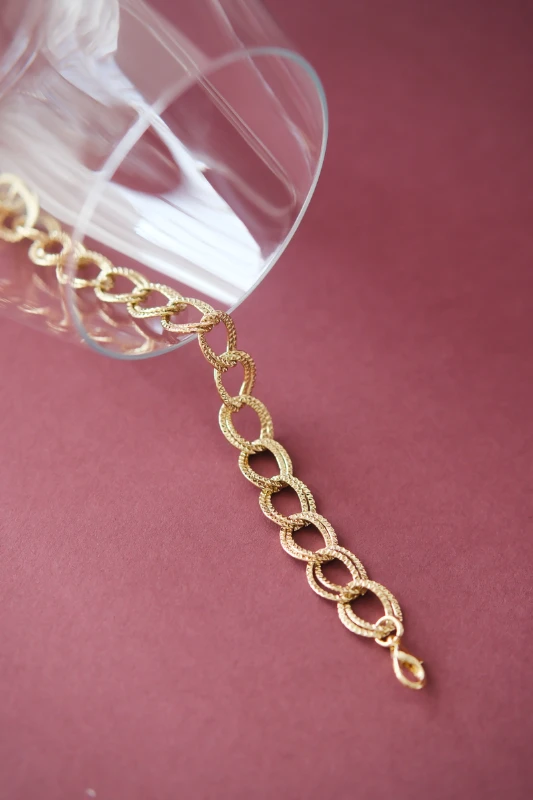 İkili Oval Halka Tasarım Gold Zincir Bileklik