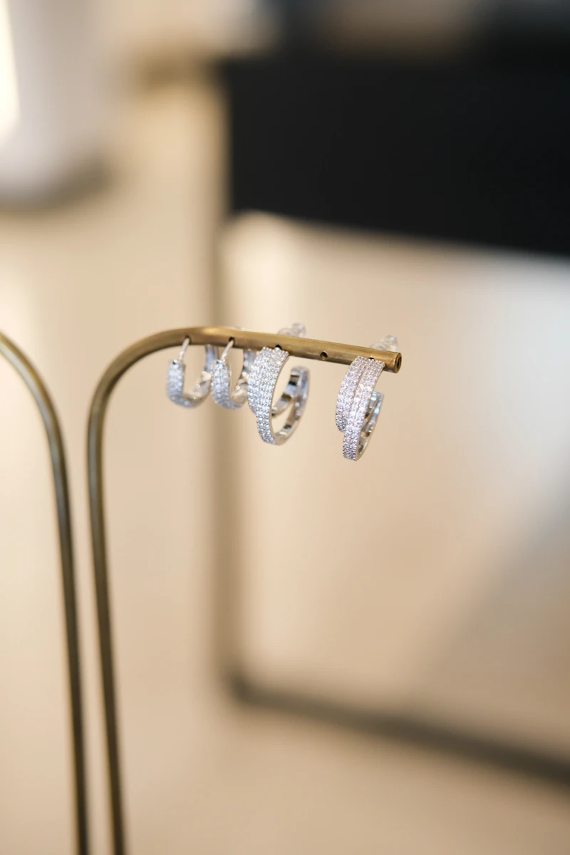 Sıra Taşlı İkili Halka Tasarım Küpe