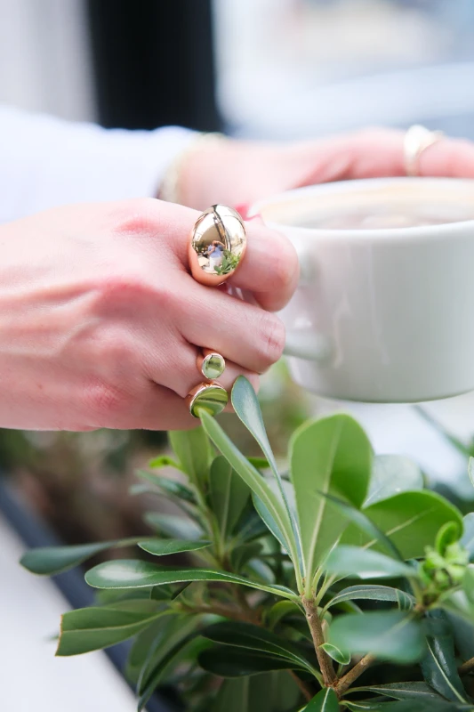 Metal Bombeli Gold Yüzük