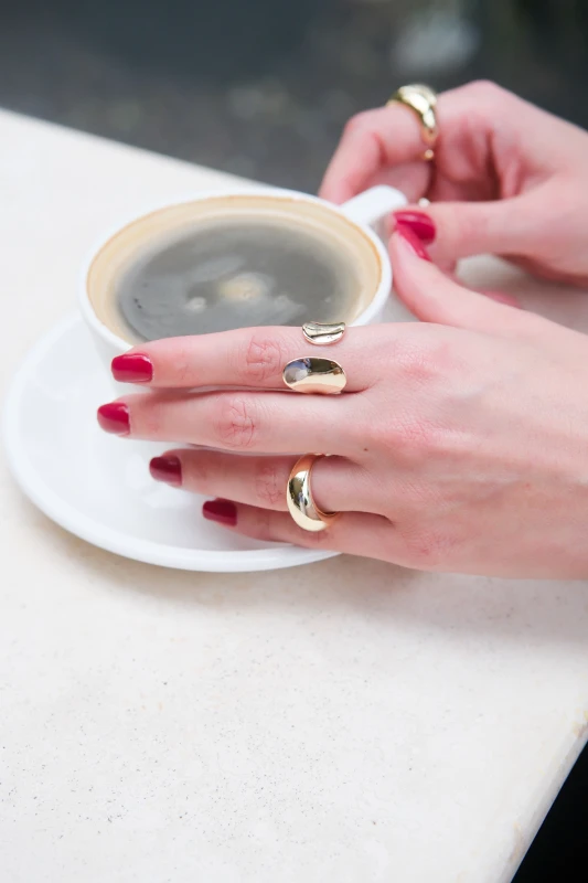 İkili Yassı Oval Plaka Tasarım Gold Yüzük