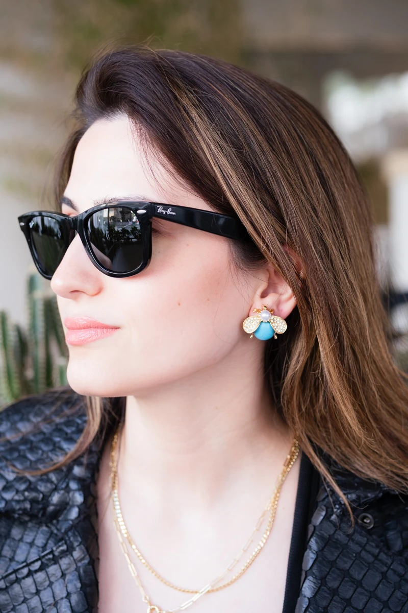 Turkuaz Renkli Arı Tasarım Gold Küpe