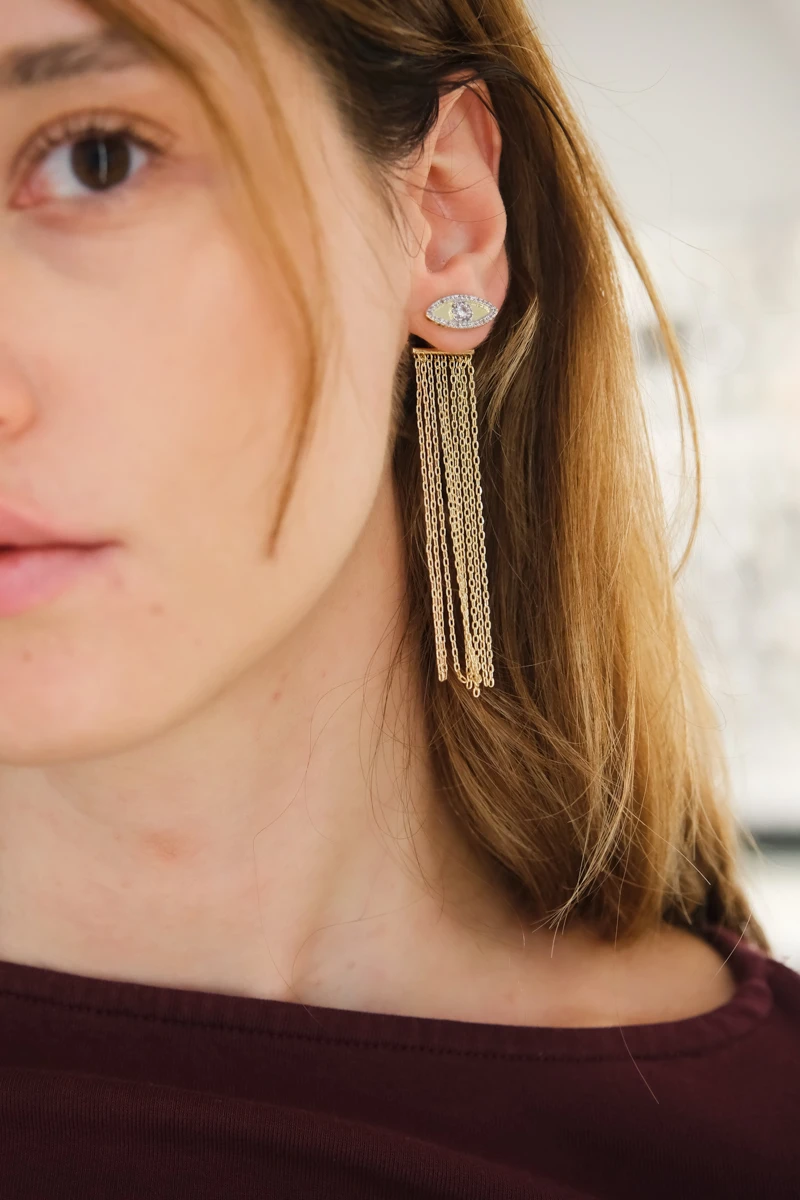 ZİNCİR DETAYLI GÖZ TASARIM GOLD KÜPE