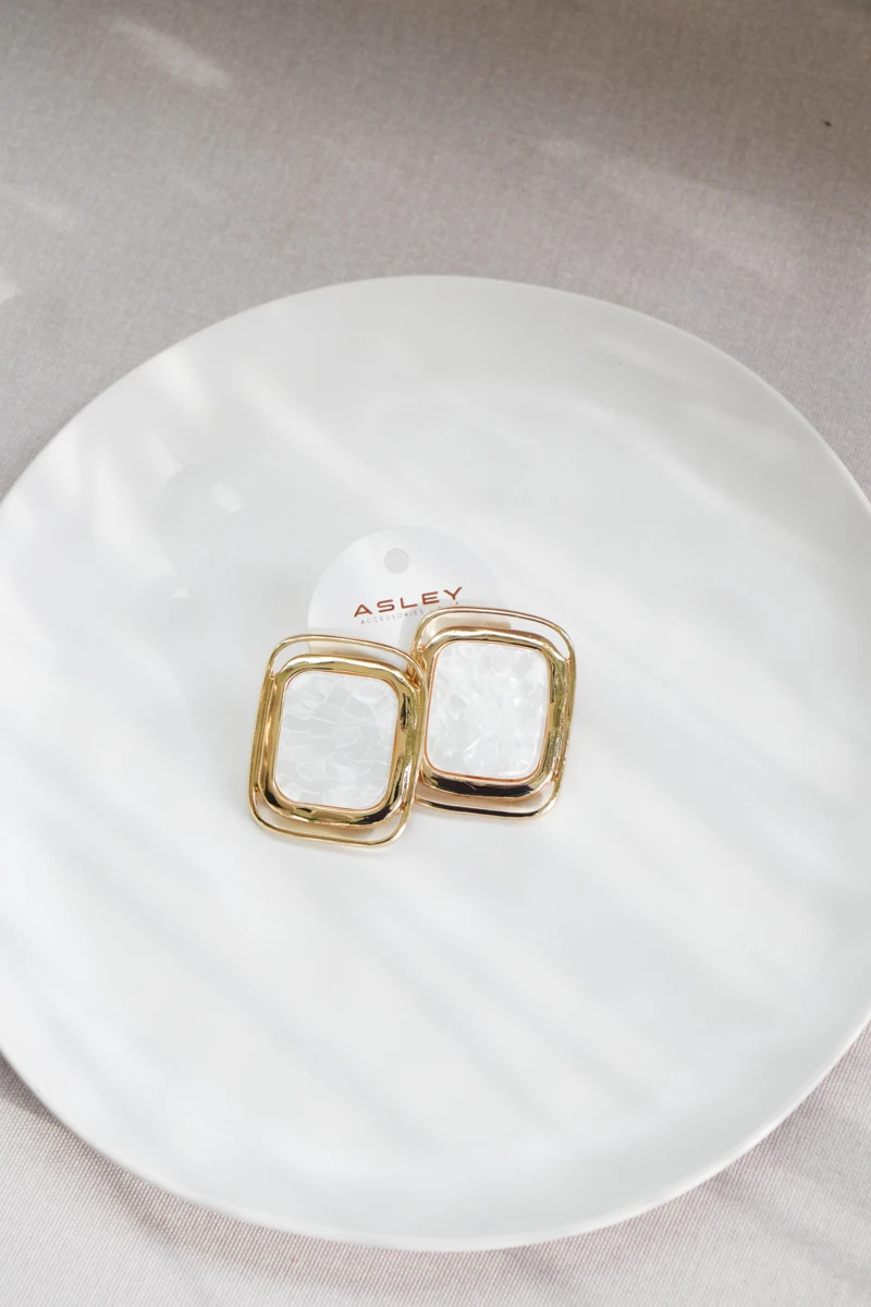 Mermer Görünümlü Tasarım Büyük Plaka Küpe