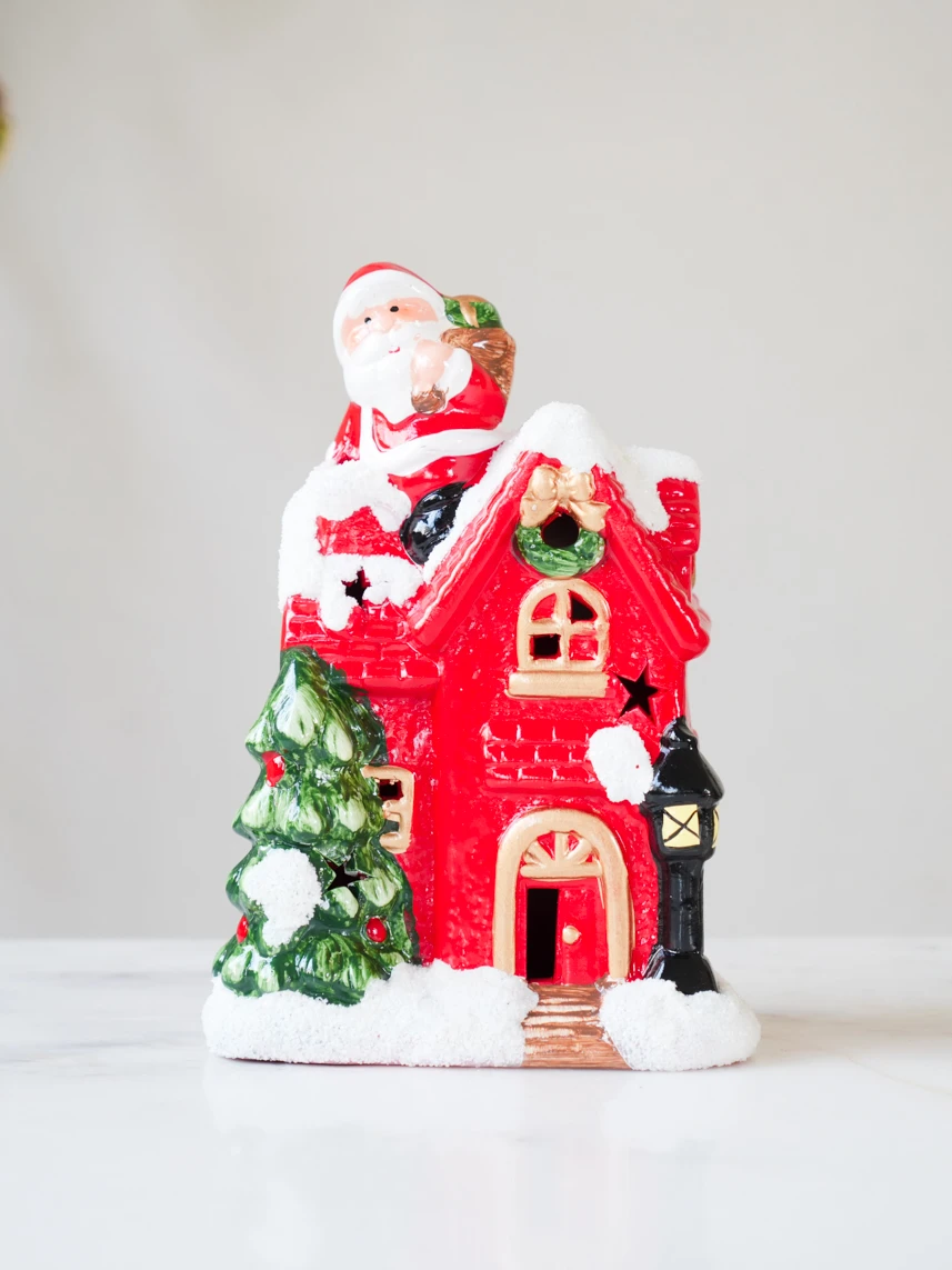 Seramik Işıklı Büyük Biblo Ev