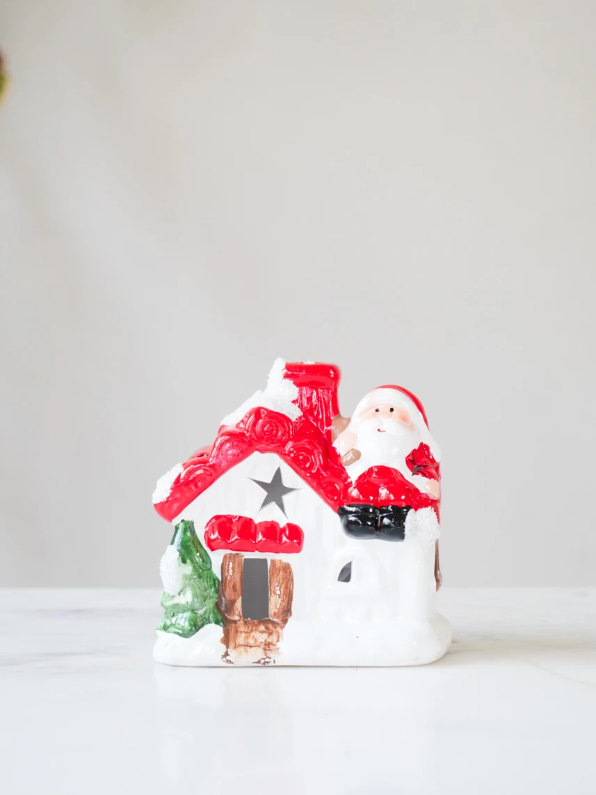 Seramik Işıklı Küçük Biblo Ev