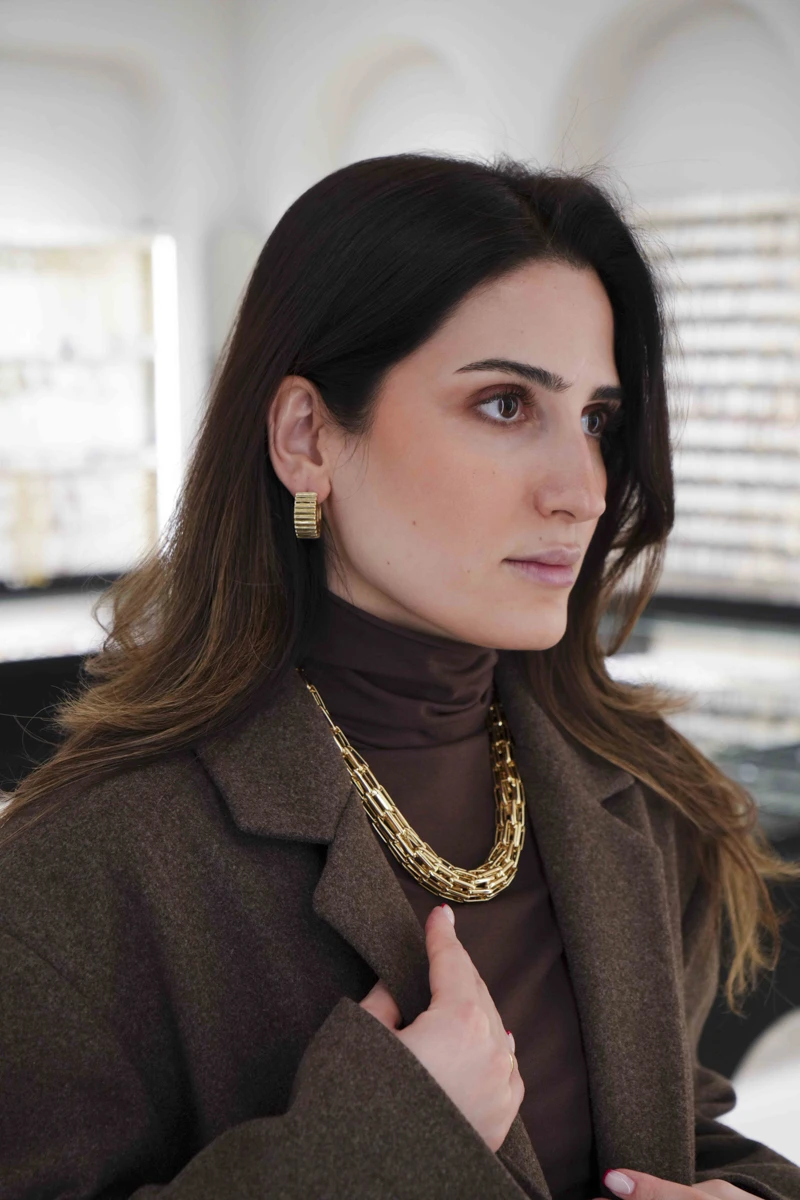 Çizgi Detaylı Kalın Gold Halka Küpe