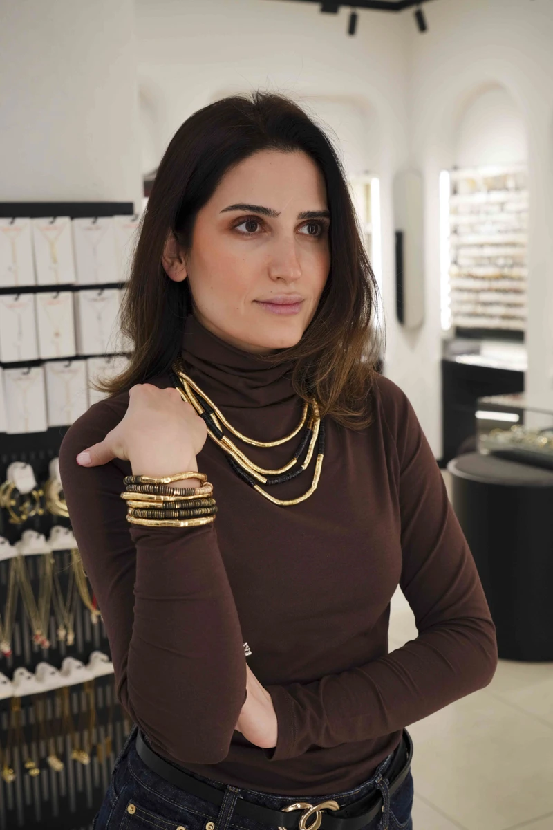 Gold Ve Siyah Boncuk Detaylı Çoklu Bileklik