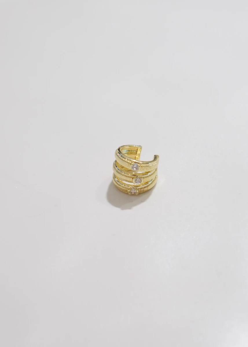 Yuvarlak Taş Detaylı Çoklu Görünüm Gold Kıkırdak Küpe