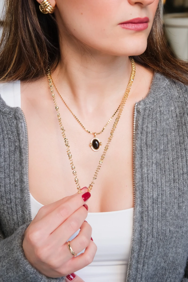 Halka Sıralı Uzun Gold Kolye