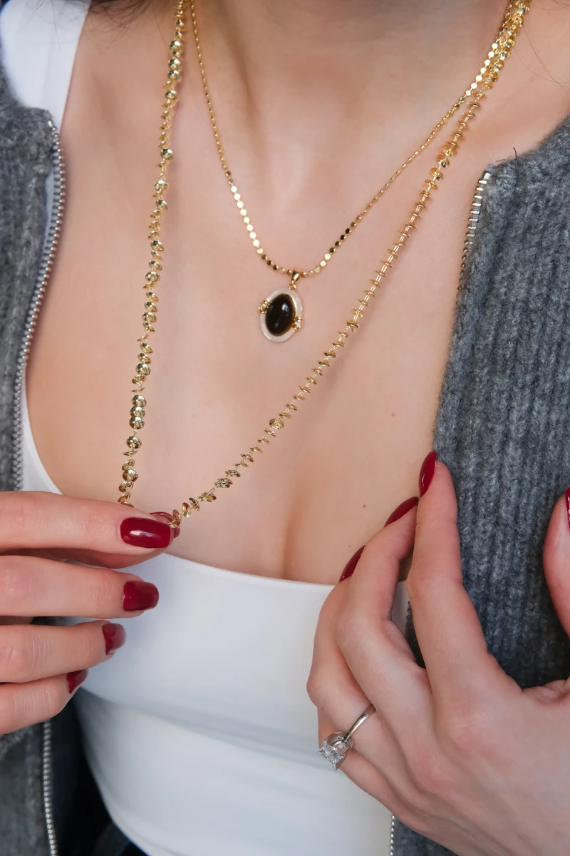 Halka Sıralı Uzun Gold Kolye