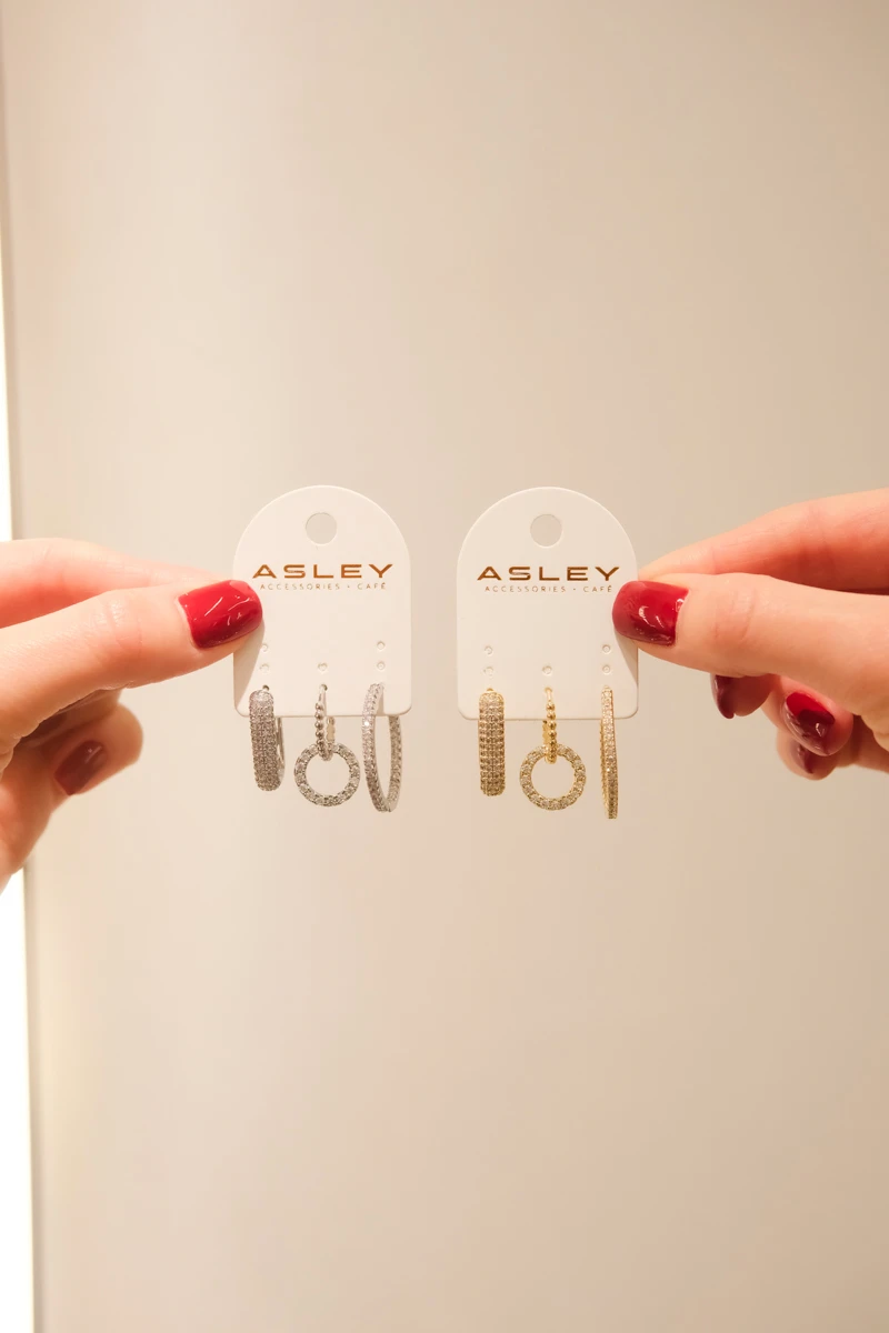 Halka Ve Oval Halka Tasarım Üçlü Küpe