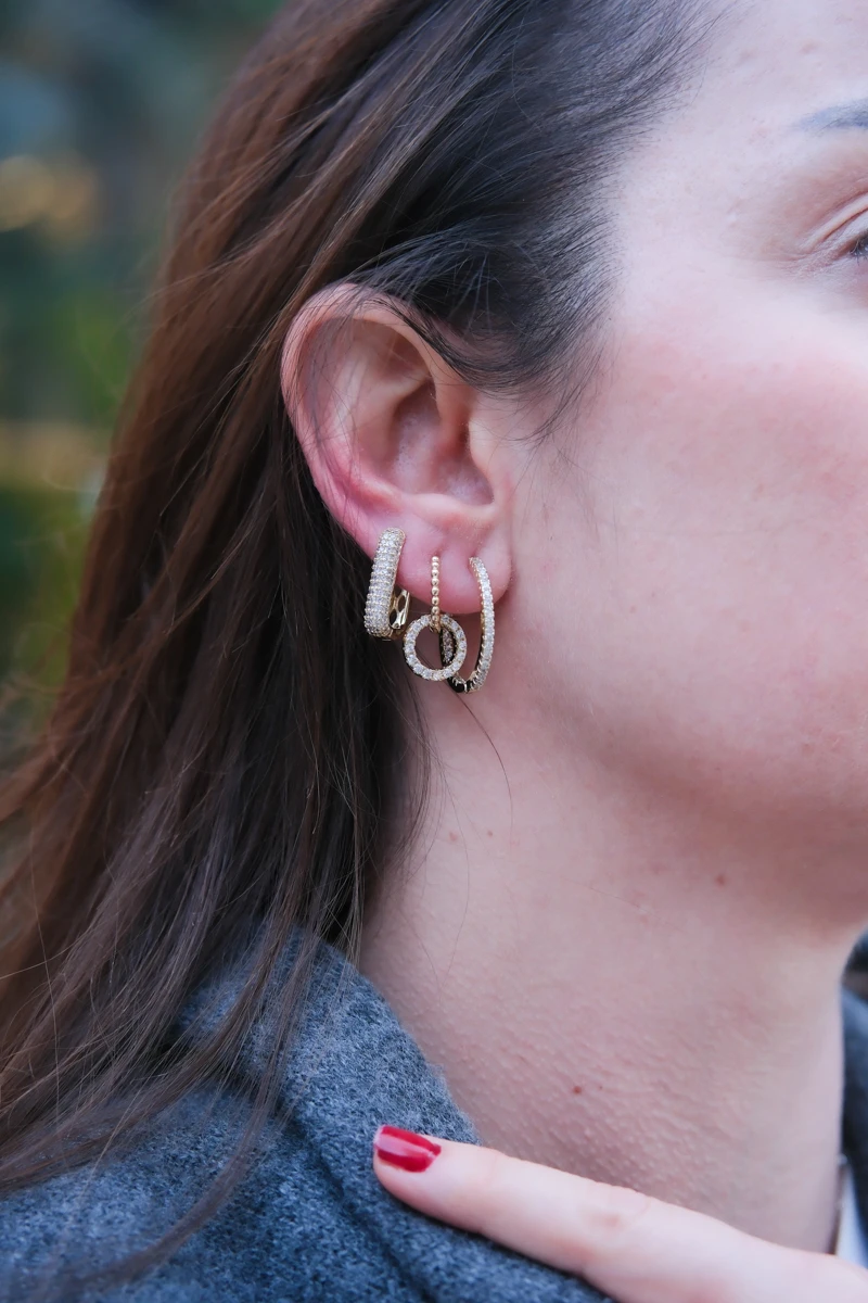 Halka Ve Oval Halka Tasarım Üçlü Küpe