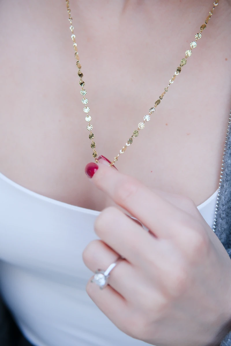 Metal Minimal Pul Sıralı Uzun Gold Kolye