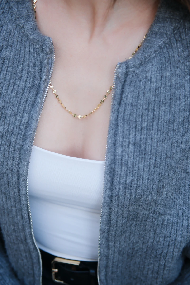 Metal Minimal Pul Sıralı Uzun Gold Kolye