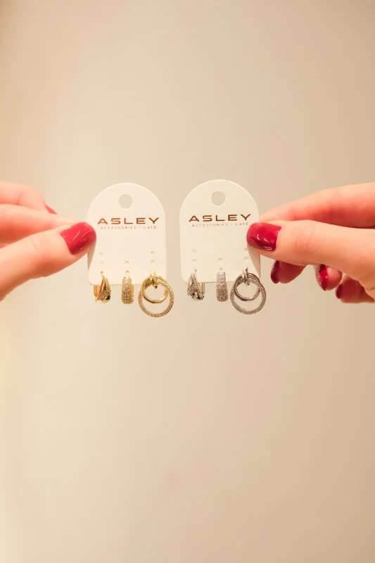 Düğüm Ve Taşlı Halka Tasarım Üçlü Küpe Seti