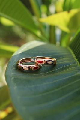 Renkli Mineli Nazar Göz Tasarım Halka Küpe