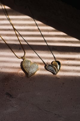 Taşlı Büyük Kalp Gold Kolye