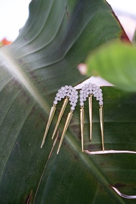 Taşlı Diken Tasarım İki Renk Küpe