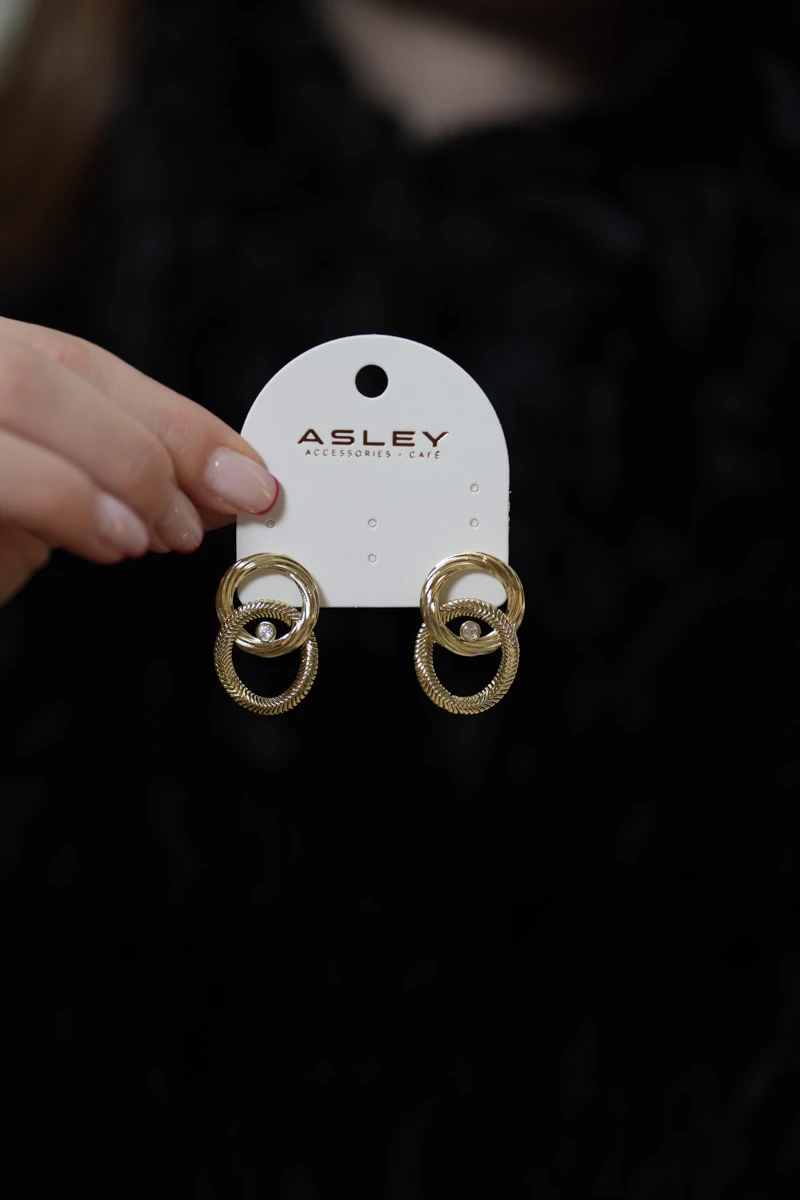 İkili Daire Birleşimli Tasarım Sabit Küpe