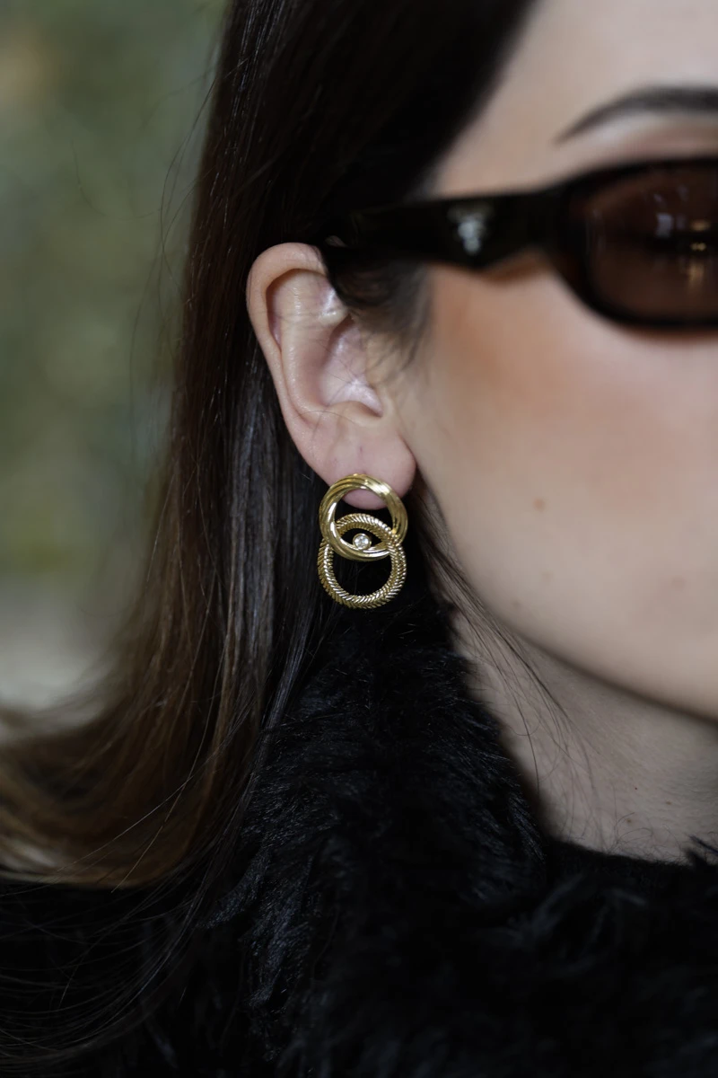 İkili Daire Birleşimli Tasarım Sabit Küpe