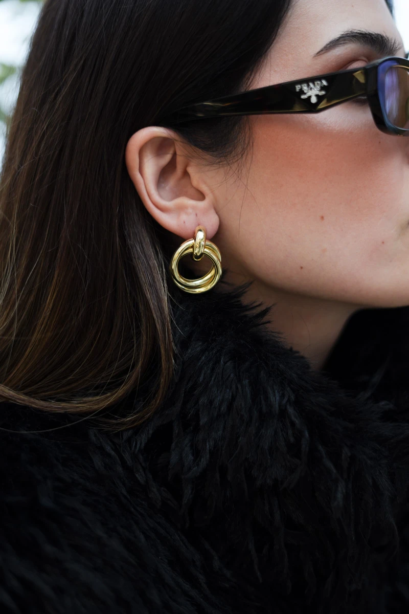 İkili Halka Birleşimli Düğüm Tasarım Sabit Küpe