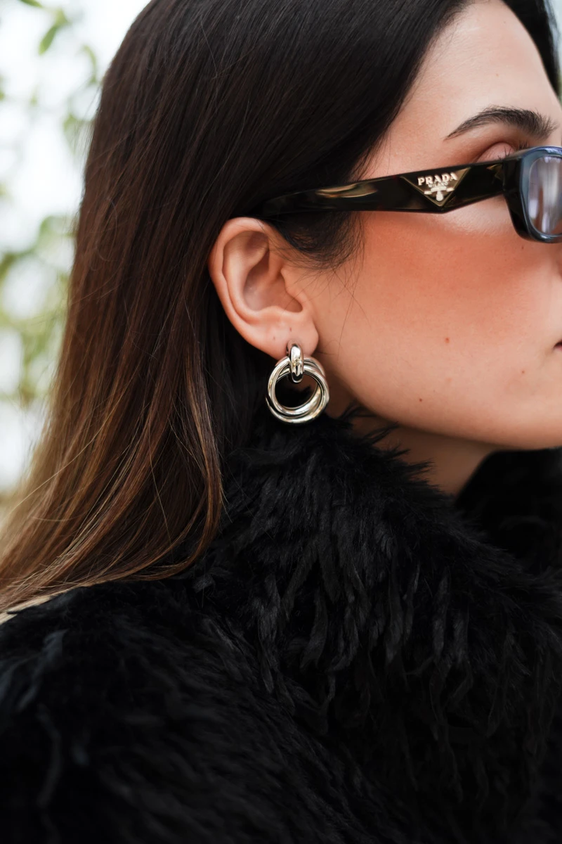 İkili Halka Birleşimli Düğüm Tasarım Sabit Küpe