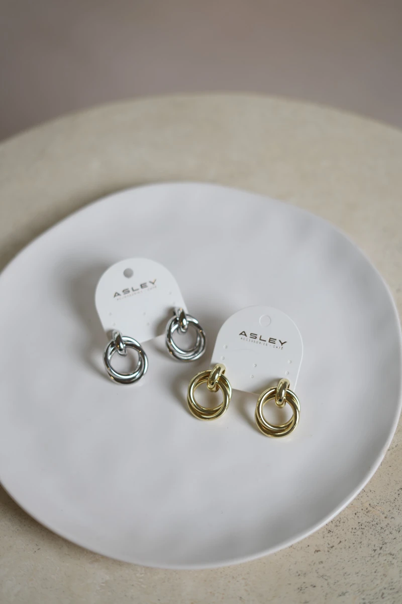 İkili Halka Birleşimli Düğüm Tasarım Sabit Küpe