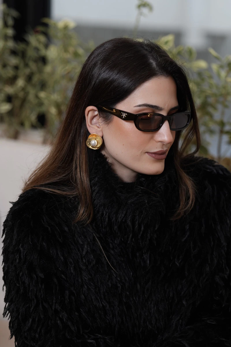 İnci Detaylı Çiçek Tasarım Gold Sabit Küpe