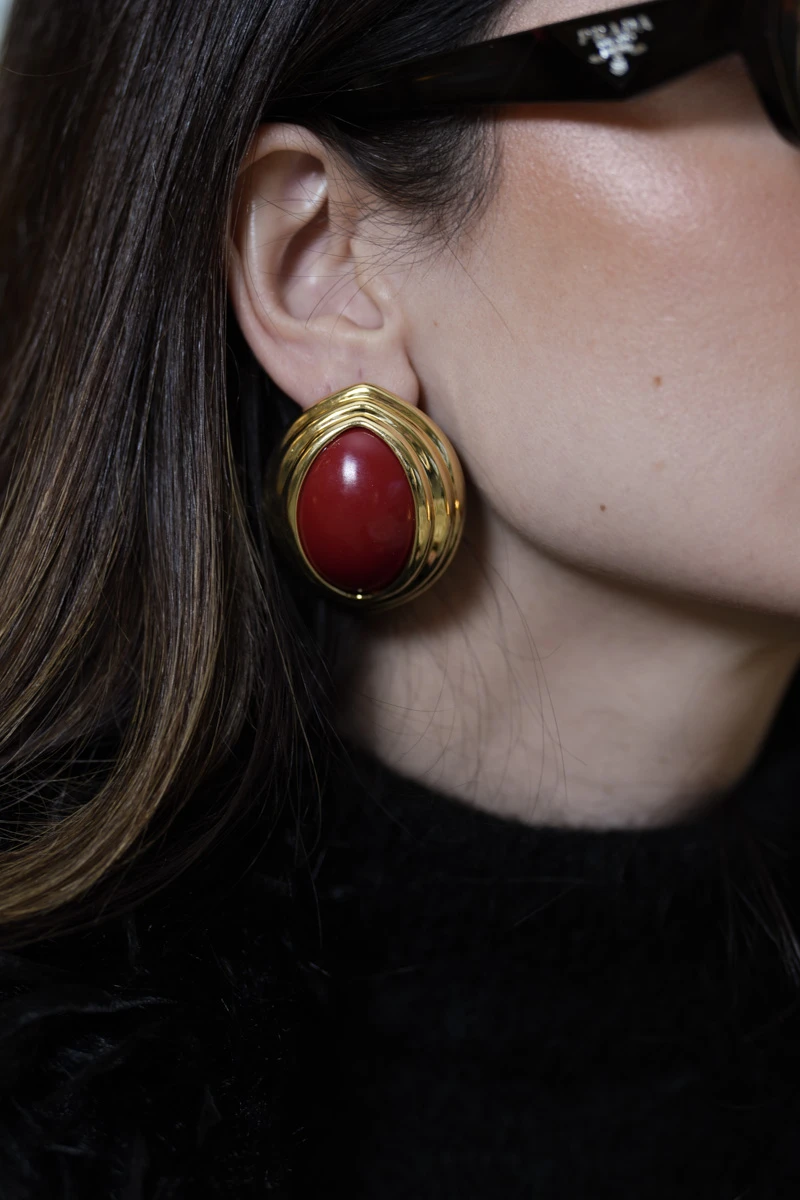 Mineli Göz Tasarım Gold Sabit Küpe