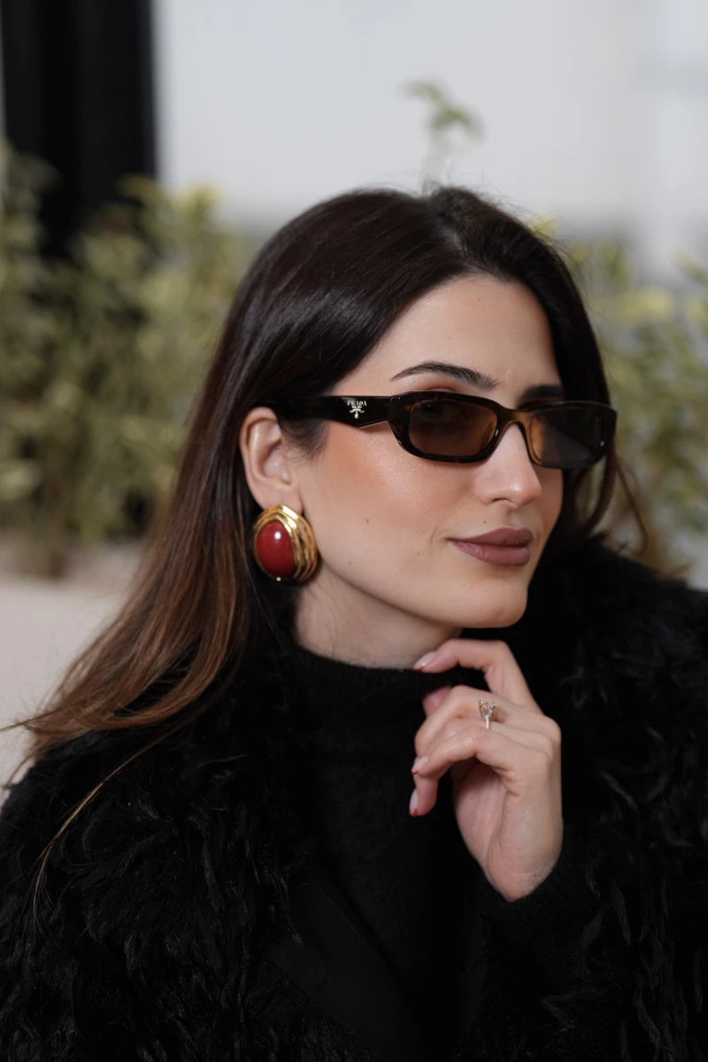 Mineli Göz Tasarım Gold Sabit Küpe