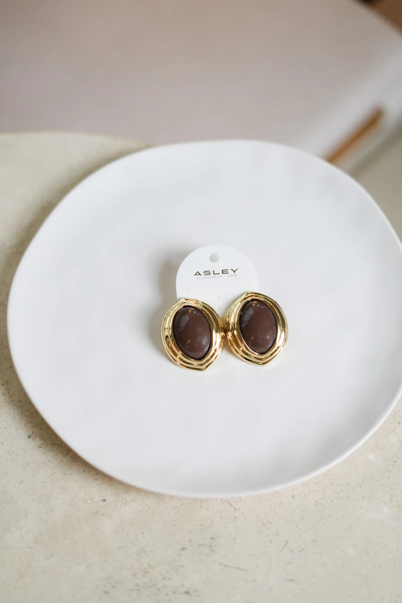 Mineli Göz Tasarım Gold Sabit Küpe