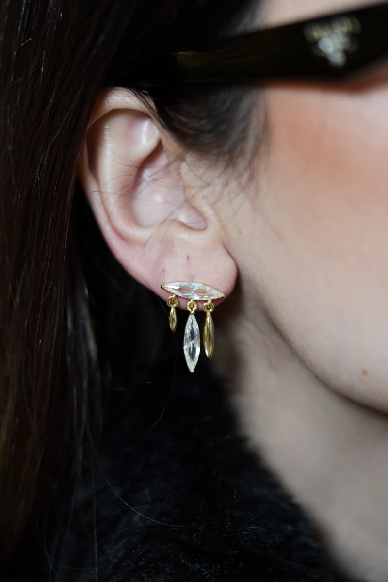 Taşlı ve Metal Damla Tasarım Sabit Küpe