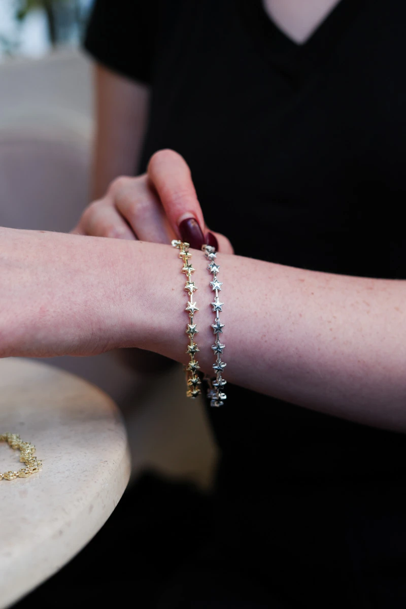 Metal Yıldız Sıralı Tasarım Bileklik